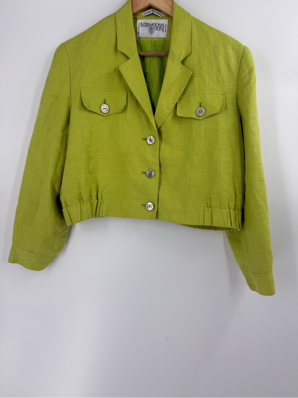 International Scene cropped jacket linen cotton blend womens